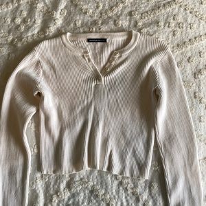 Brandy Melville white crop Henley top one sz